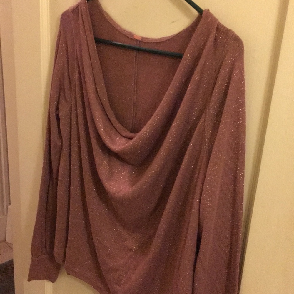 Free People pink/gold cowl neck sweater